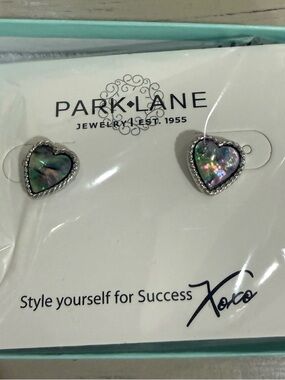Park Lane Heart Abalone Stud Earrings in Iridescent Green-Purple